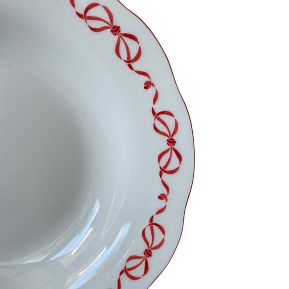 Red Bow Border Ceramic 9in Dinner Bowls Set of 4 Eaton Fine Dining Holiday New - Picture 6 of 16